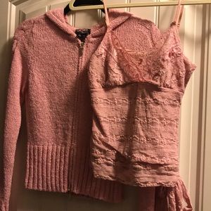 Hooded kit zip up & matching lace cami
